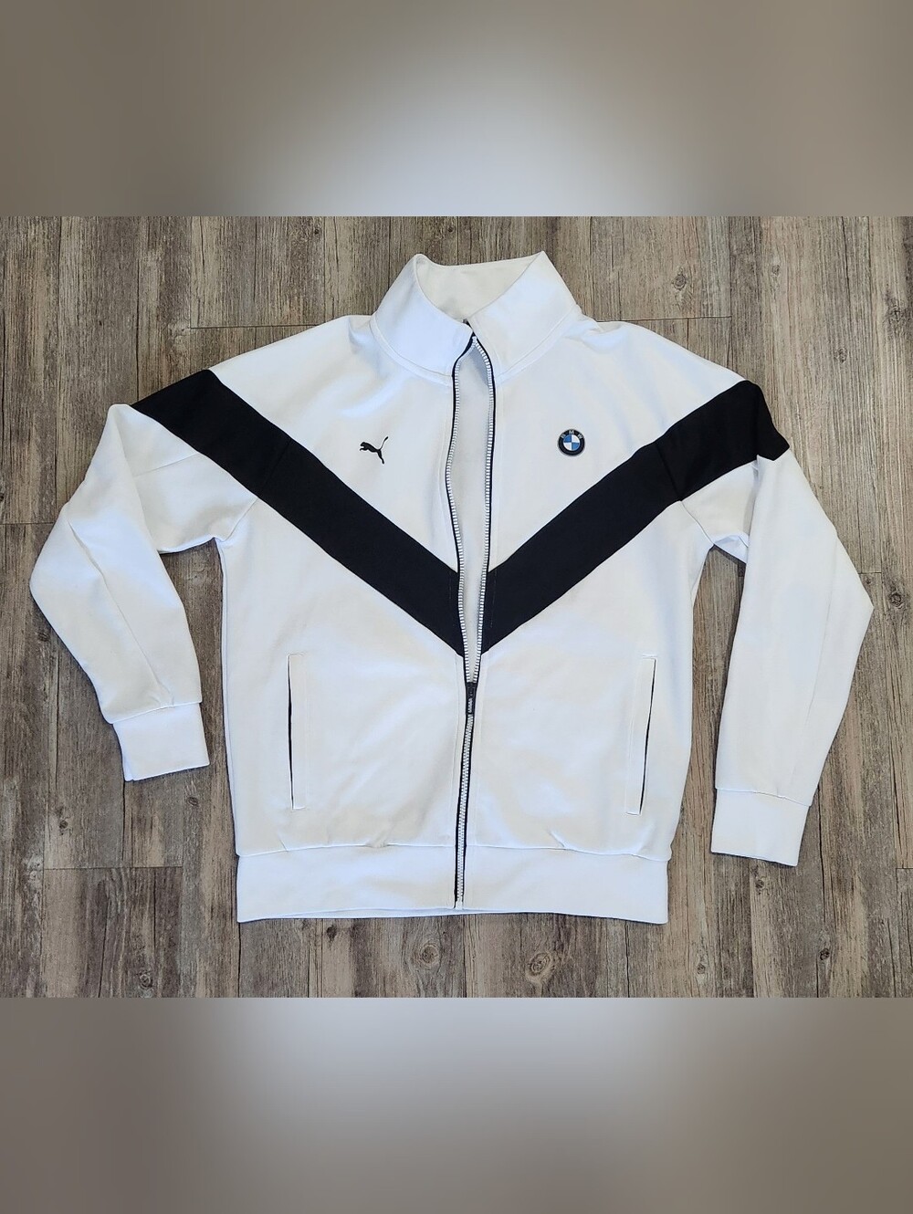 Puma BMW M Motorsport Men’s Track Jacket White/Black Full-Zip Pockets Medium